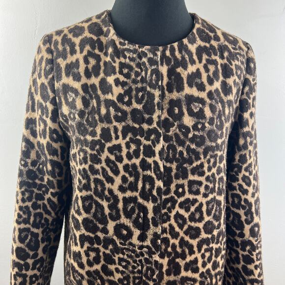 Zara Black Tan Overcoat Leopard Round Neck Snap Button Long Sleeve Size Small S - Picture 3 of 8
